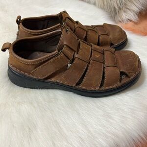 Brown and Black Fisherman Sandals with Woven Design